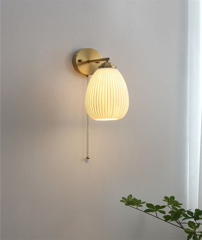 Art Deco White Egg Ribbed Ceramic Elbow Wall Light