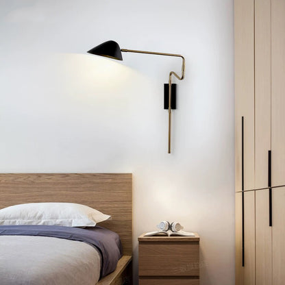 Black Metal Swan-Neck Wall Light in Scandinavian Style