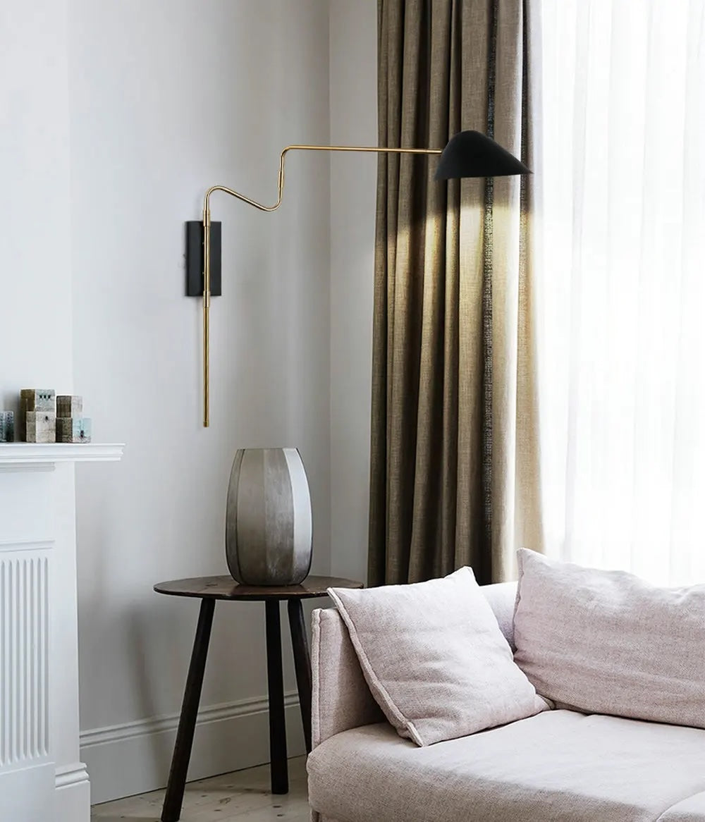 Black Metal Swan-Neck Wall Light in Scandinavian Style