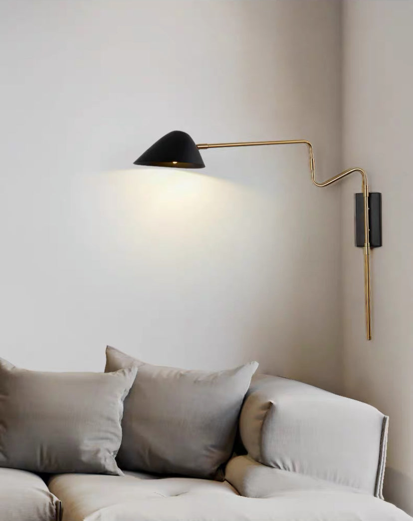 Black Metal Swan-Neck Wall Light in Scandinavian Style