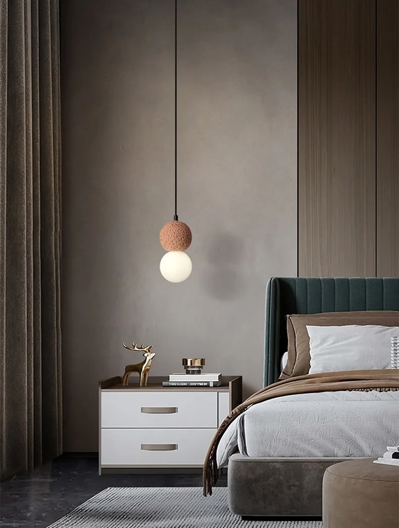 Cement and Glass Double Globes Pendant LED Light in Modern &amp; Contemporary Style_in Art Deco Bedroom