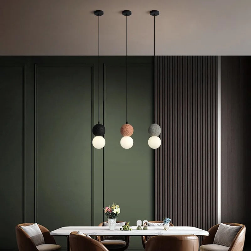 Cement and Glass Double Globes Pendant LED Light in Modern &amp; Contemporary Style_in Art Deco Dining Room