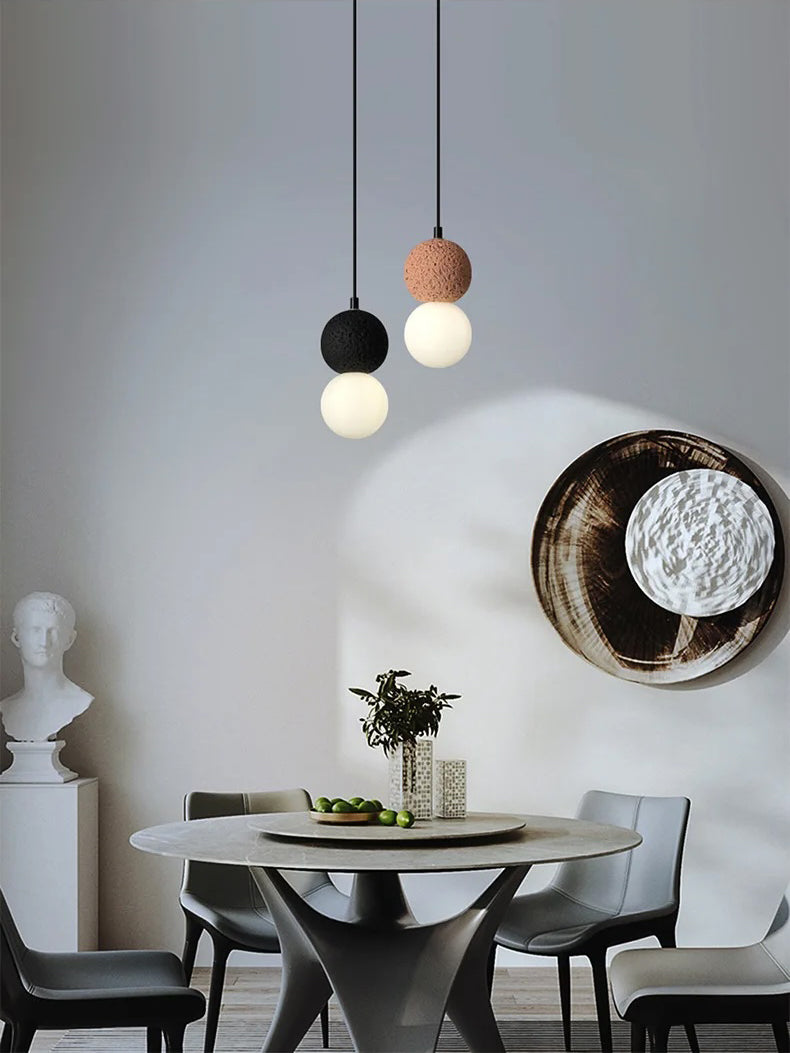 Cement and Glass Double Globes Pendant LED Light in Modern &amp; Contemporary Style_in Dining Room