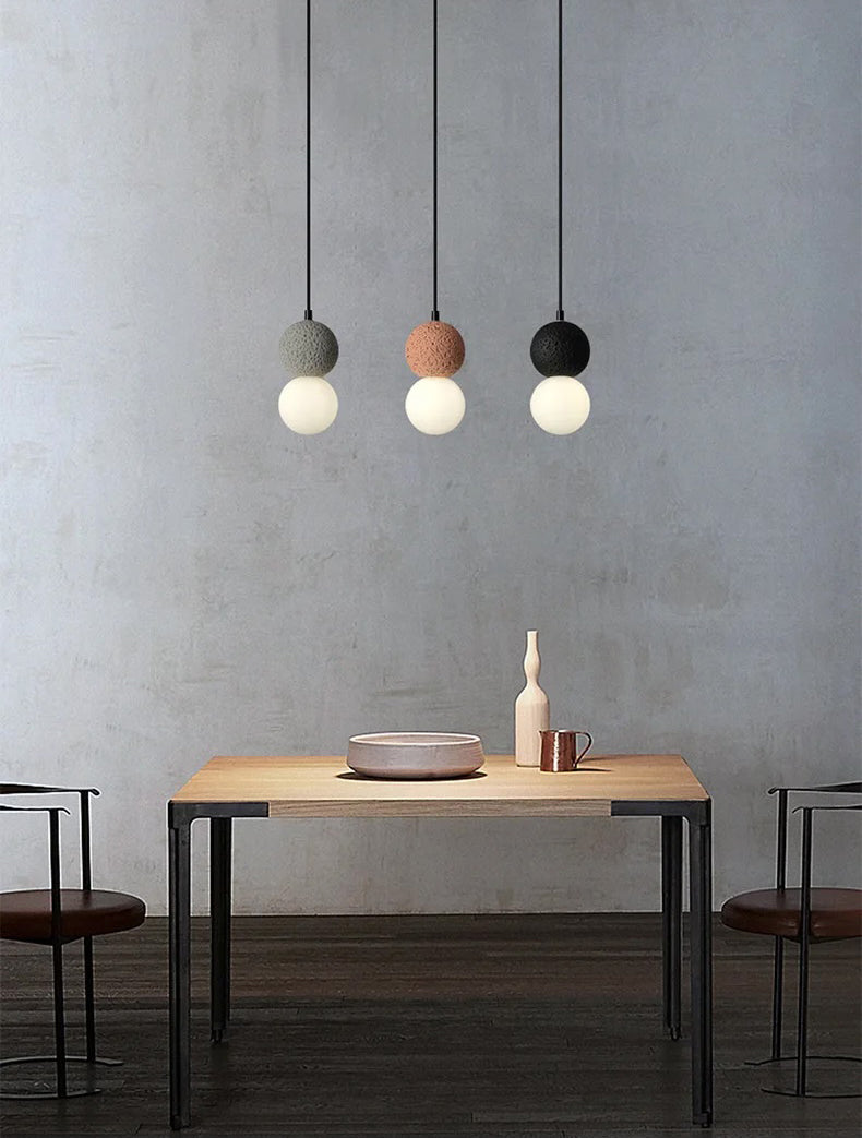 Cement and Glass Double Globes Pendant LED Light in Modern &amp; Contemporary Style_in Japandi Dining Room