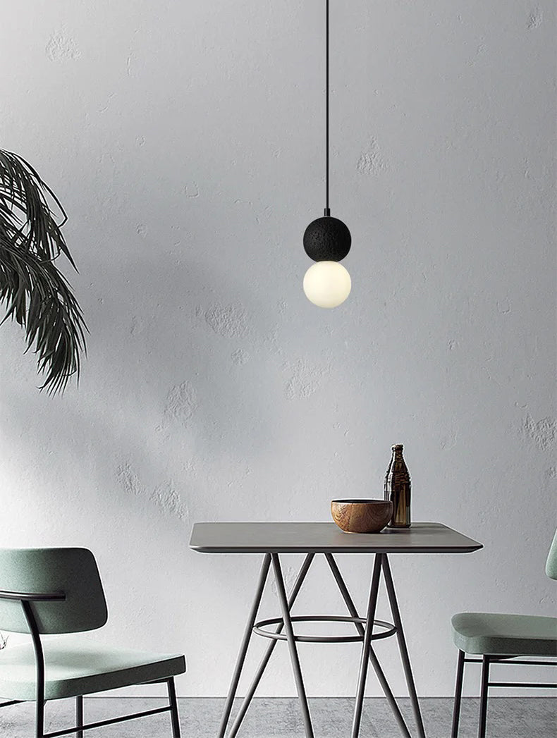 Cement and Glass Double Globes Pendant LED Light in Modern &amp; Contemporary Style_in Minimalistic Dining Room