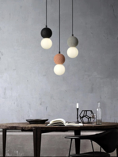 Cement and Glass Double Globes Pendant LED Light in Modern &amp; Contemporary Style_in Rustic Dining Room