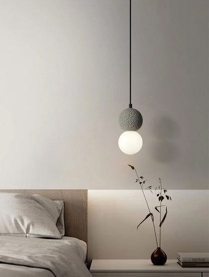 Cement and Glass Double Globes Pendant LED Light in Modern &amp; Contemporary Style_in Scandi Bedroom