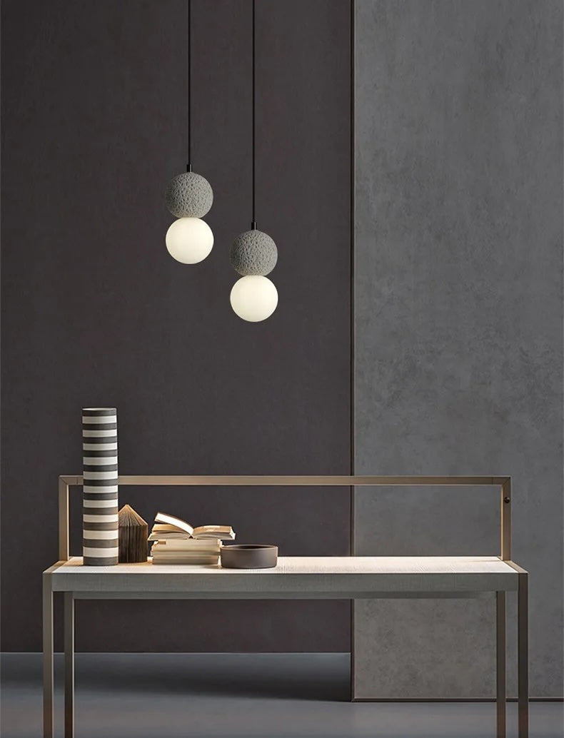 Cement and Glass Double Globes Pendant LED Light in Modern &amp; Contemporary Style_in Study Room