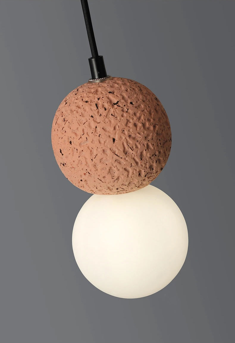 Cement and Glass Double Globes Pendant LED Light in Modern &amp; Contemporary Style_Closeup