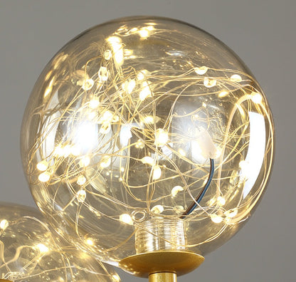 Chandelier with LED Fairy Lights Glass Globes and Aluminum Rings in Modern &amp; Contemporary Style_Globe Close up