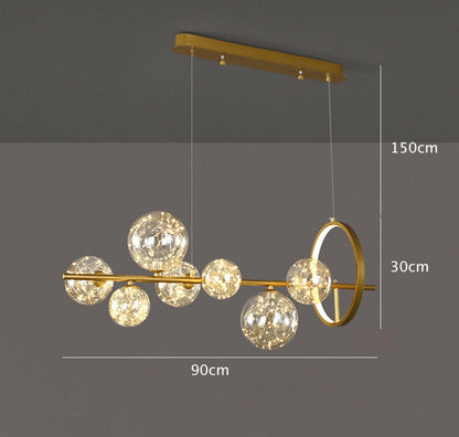 Chandelier with LED Fairy Lights Glass Globes and Aluminum Rings in Modern &amp; Contemporary Style_Short_Dimensions