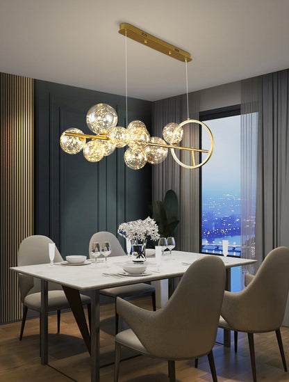 Chandelier with LED Fairy Lights Glass Globes and Aluminum Rings in Modern &amp; Contemporary Style_in Contemporary Dining Room