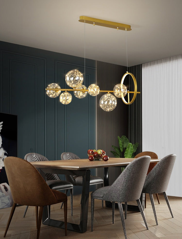 Chandelier with LED Fairy Lights Glass Globes and Aluminum Rings in Modern &amp; Contemporary Style_in Contemporary Living Room