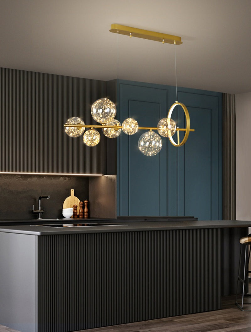 Chandelier with LED Fairy Lights Glass Globes and Aluminum Rings in Modern &amp; Contemporary Style_in Modern Kitchen