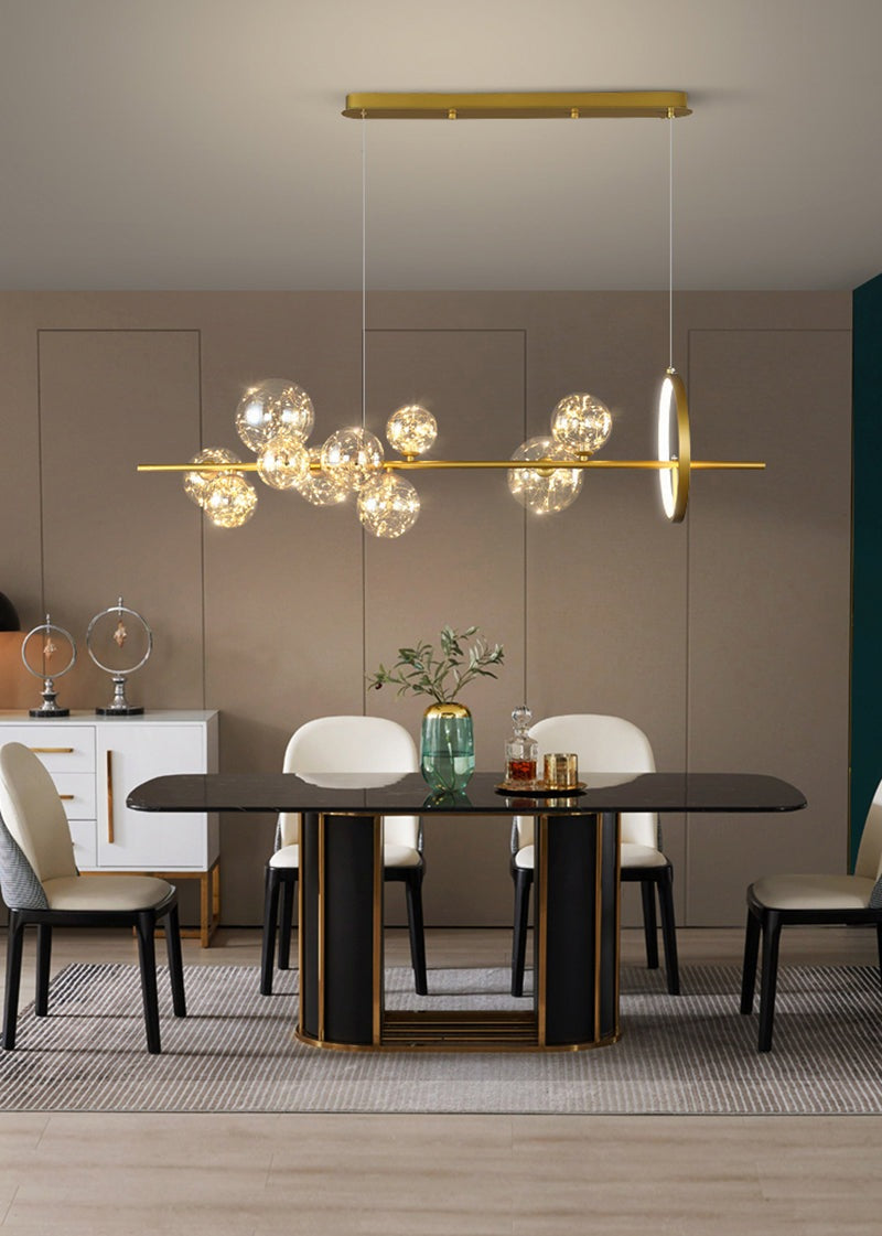 Chandelier with LED Fairy Lights Glass Globes and Aluminum Rings in Modern &amp; Contemporary Style_in Modern Living Room