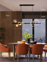 Chandelier with LED Glass Globes and Aluminum Rings in Modern & Contemporary Style_Dimensions