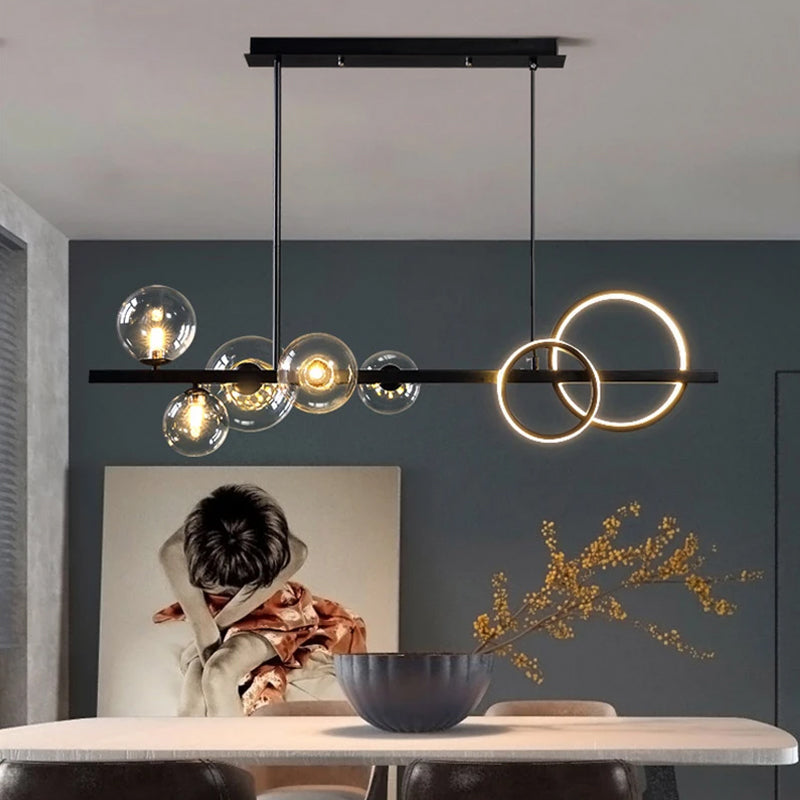 ChandelierwithLEDGlassGlobesandAluminumRingsinModern_ContemporaryStyle_inDiningRoom