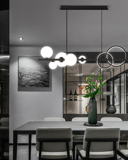 Chandelier with LED Glass Globes and Aluminum Rings in Modern &amp; Contemporary Style_in Contemporary Space