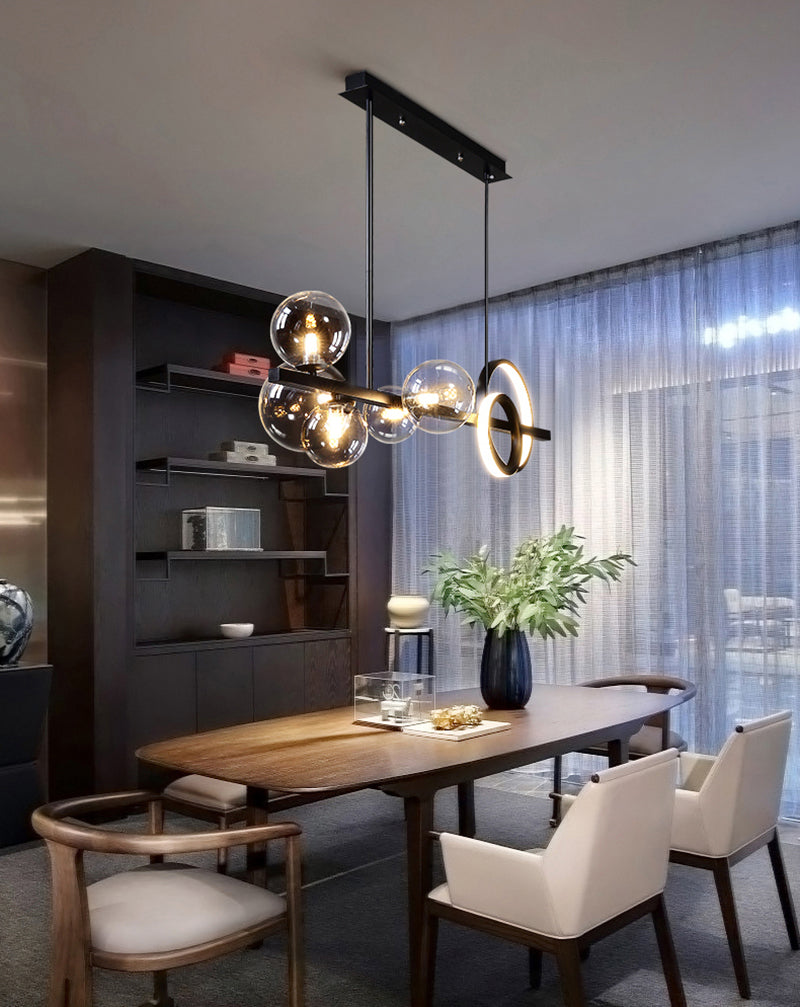 Chandelier with LED Glass Globes and Aluminum Rings in Modern &amp; Contemporary Style_in Cozy Living Room