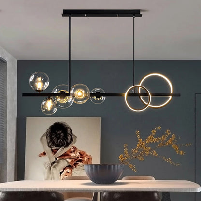 Chandelier with LED Glass Globes and Aluminum Rings in Modern &amp; Contemporary Style_in Dining Room