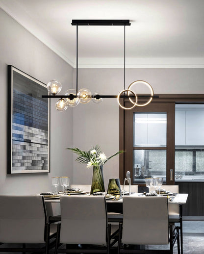 Chandelier with LED Glass Globes and Aluminum Rings in Modern &amp; Contemporary Style_in Modern Dining Room