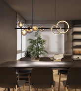 Chandelier with LED Glass Globes and Aluminum Rings in Modern & Contemporary Style_in Modern Living Room