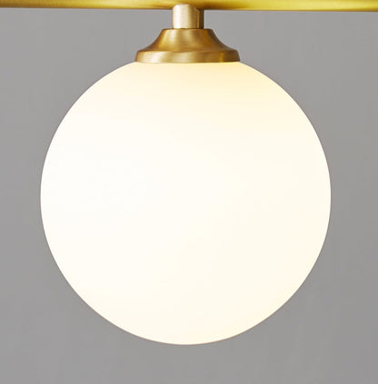 Chandelier with LED Globes and Brushed Brass Lamp Holder in Mid-Century Modern Style_Bulb Close up