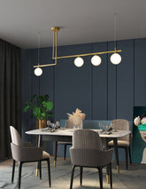 Chandelier with LED Globes and Brushed Brass Lamp Holder in Mid-Century Modern Style_in Mid Century Living Room