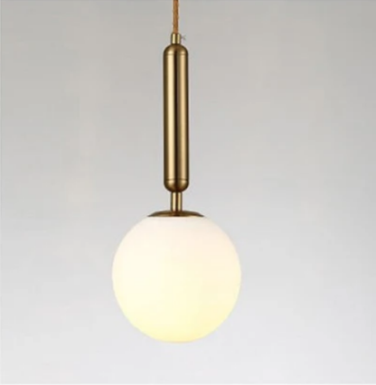 Dangling Milky Glass Globe LED Wall Light with Brushed Brass Lamp Fixture in Mid-Century Modern Style