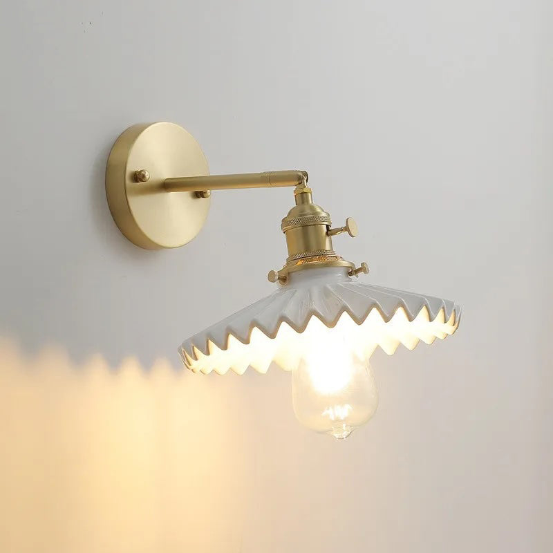 Glazed Ceramic Pleated Tutu Wall Light in Art Deco Style - Bulb Included