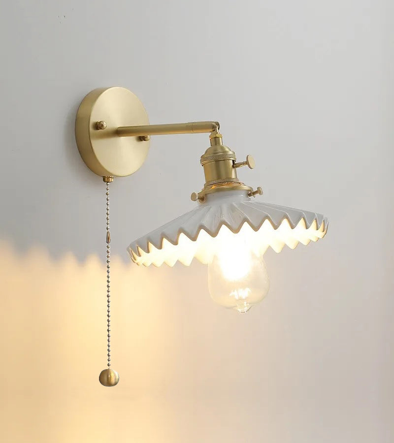 Glazed Ceramic Pleated Tutu Wall Light in Art Deco Style - Bulb Included