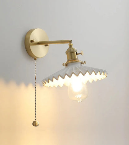 Glazed Ceramic Pleated Tutu Wall Light in Art Deco Style - Bulb Included