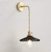 Glazed Ceramic Pleated Tutu Wall Light in Art Deco Style_Black_Gold Cable_Hardwire