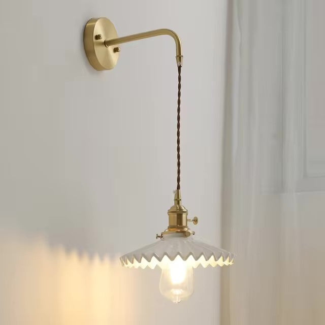 Glazed Ceramic Pleated Tutu Wall Light in Art Deco Style - Bulb Included