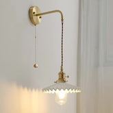 Glazed Ceramic Pleated Tutu Wall Light in Art Deco Style_White_Brown Cable_Chain Switch