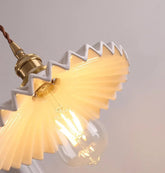 Glazed Ceramic Pleated Tutu Wall Light in Art Deco Style_White_Lampshade_Close up