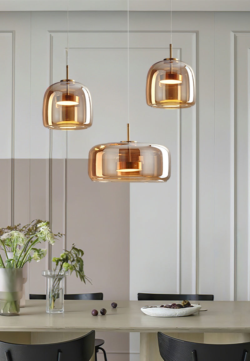 Handmade Double Glazed Glass Pendant LED Light in Modern &amp; Contemporary Style in Minimalist Dining Space