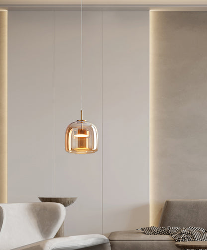 Handmade Double Glazed Glass Pendant LED Light in Modern &amp; Contemporary Style in Minimalist Space