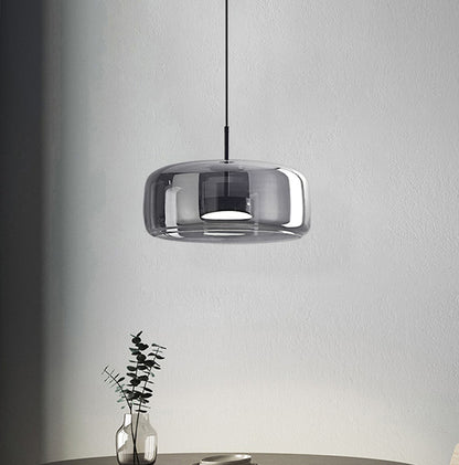 Handmade Double Glazed Glass Pendant LED Light in Modern &amp; Contemporary Style Gray Closeup