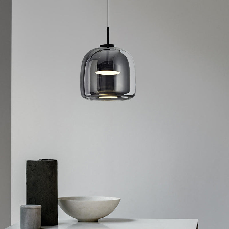 Handmade Double Glazed Glass Pendant LED Light in Modern &amp; Contemporary Style Gray in Minimalist Space