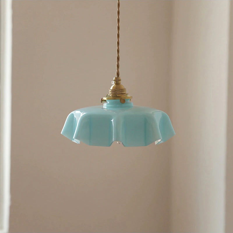 Vintage Pastel Blue Handkerchief Opaline Glass Ceiling Pendant Light