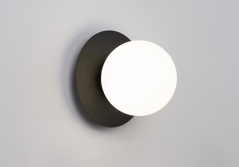 Milky Glass Globe LED Wall Light with Brushed Brass Disc Fixture in Mid-Century Modern Style