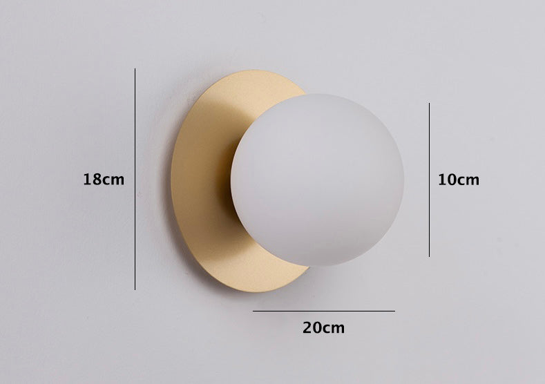 Milky Glass Globe LED Wall Light with Brushed Brass Disc Fixture in Mid-Century Modern Style