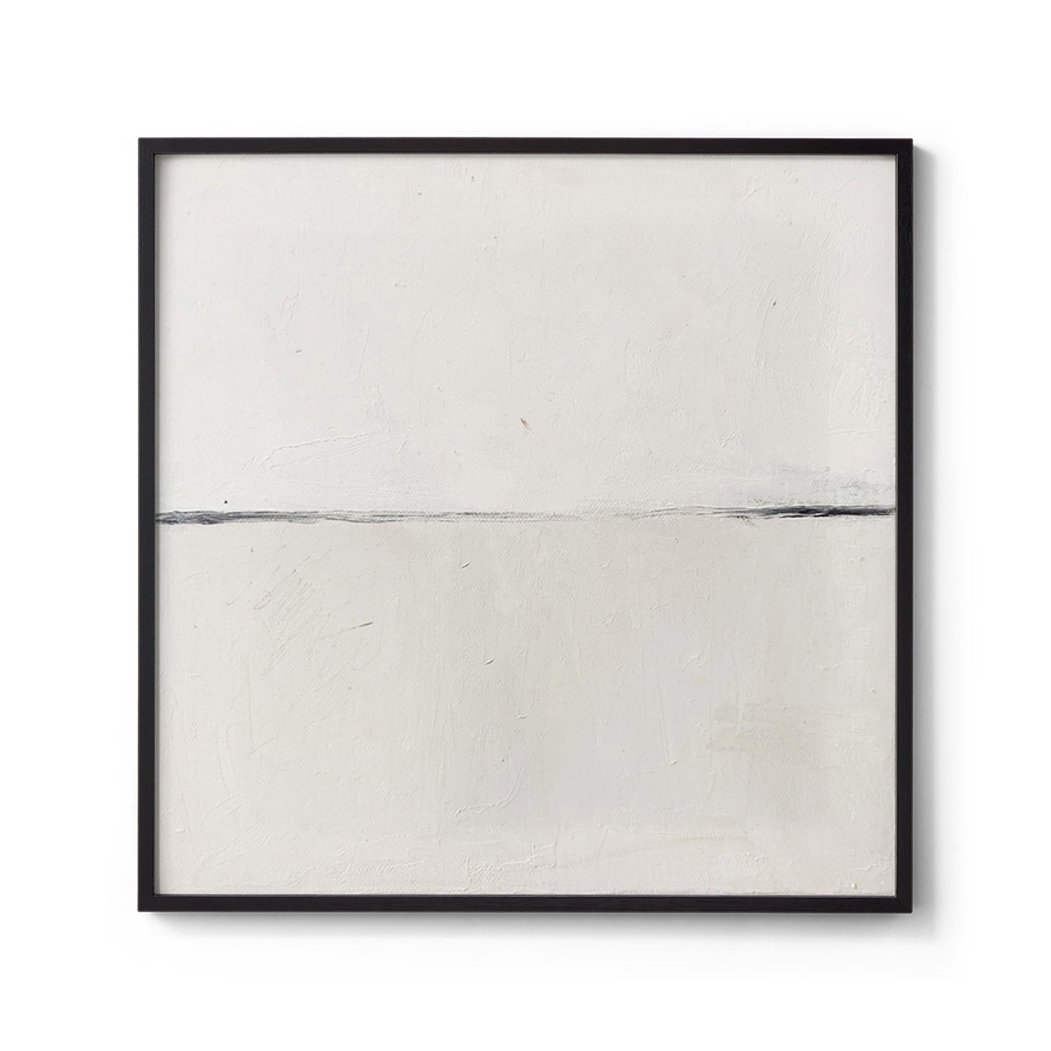 Minimalist Abstract Black Horizon Painting Wall Art on Off-White Background