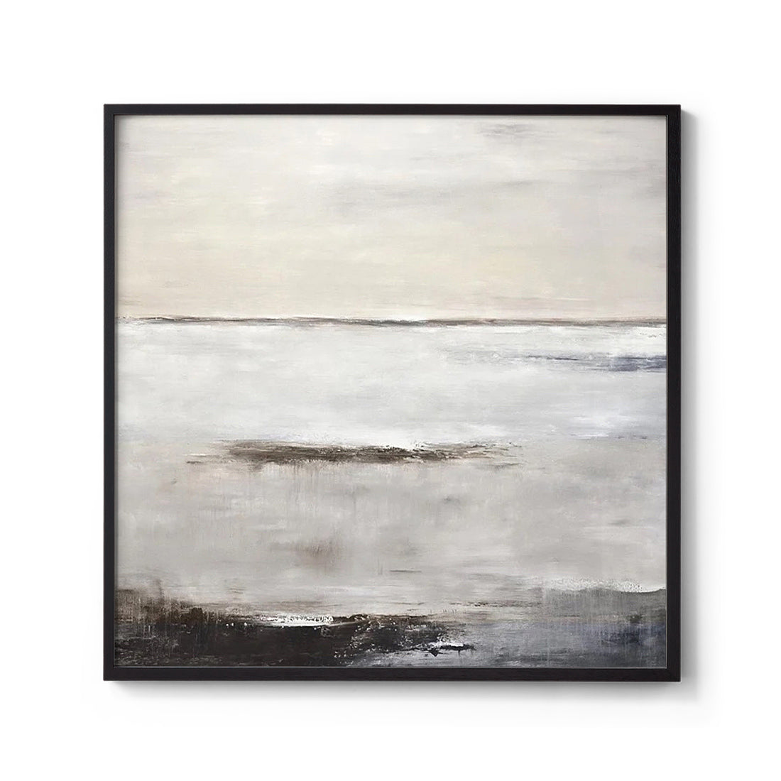 Minimalist Abstract Horizon Painting Wall Art in Beige Gray and Black