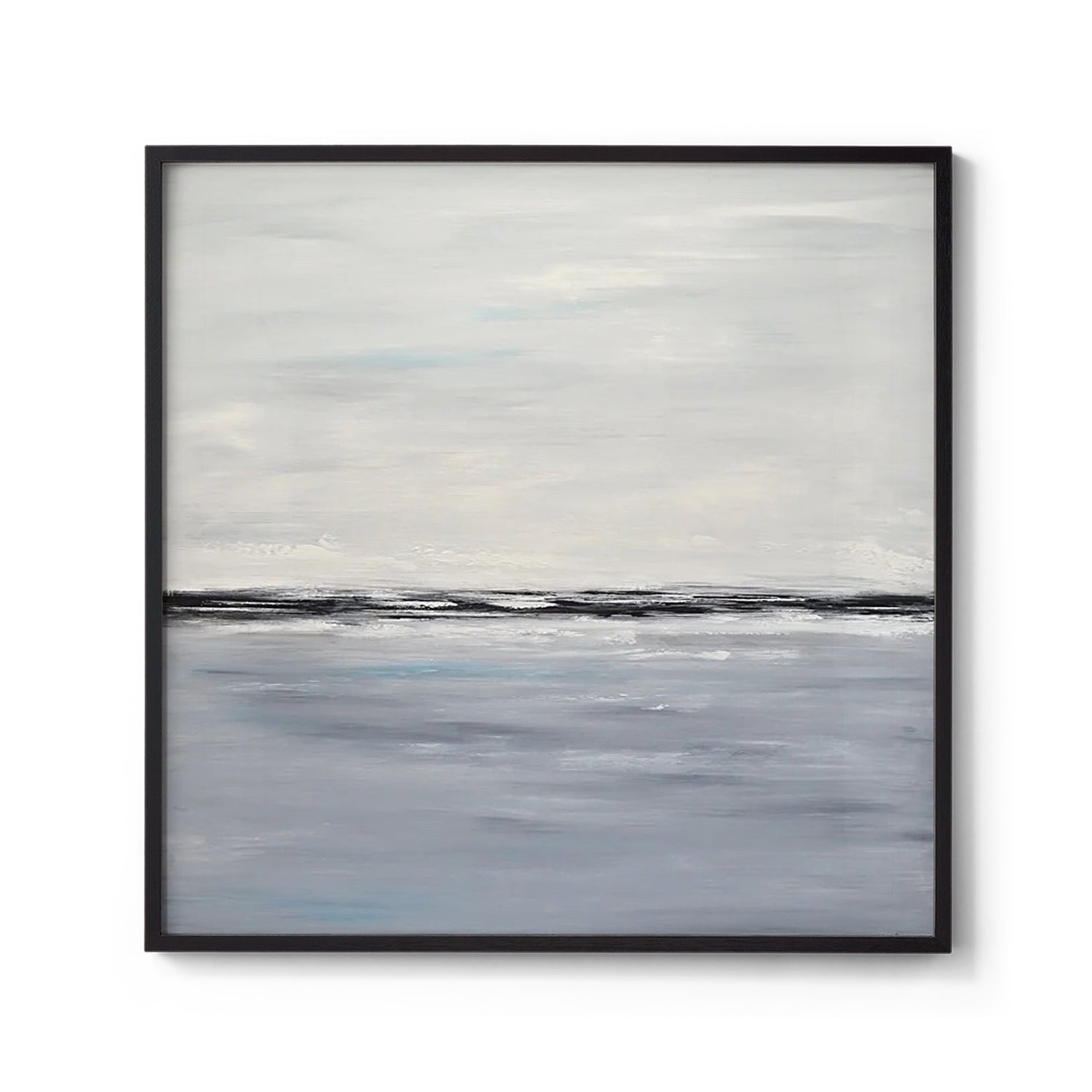 Minimalist Abstract Horizon Painting Wall Art in Blue and Black