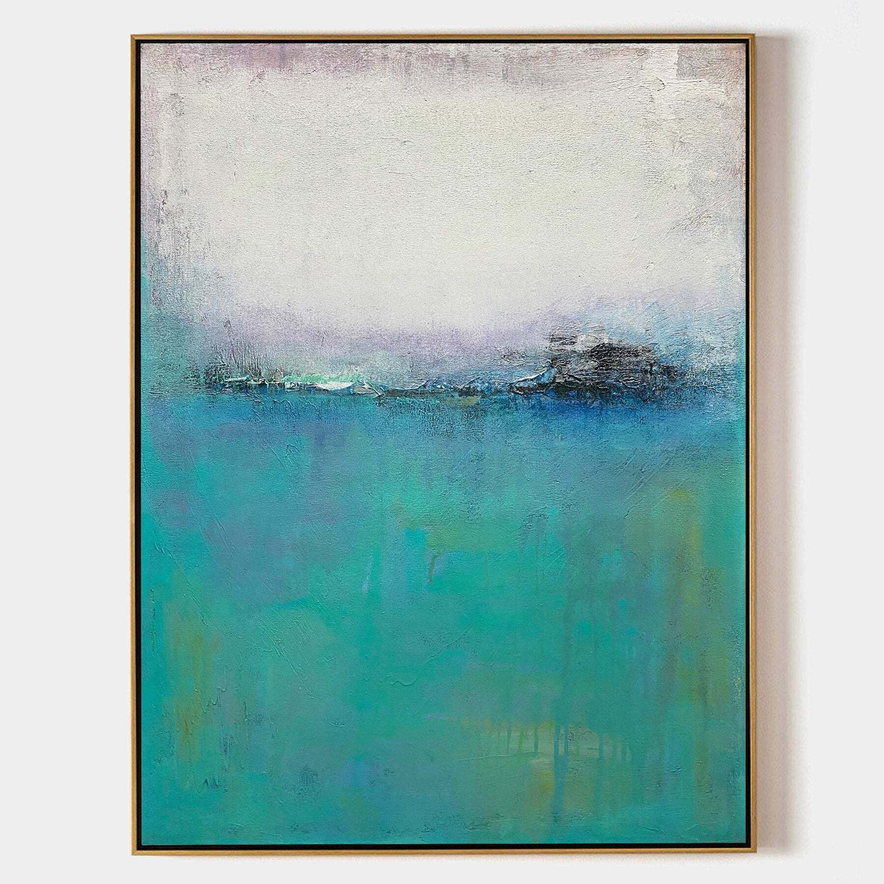 Colorful Modern Abstract Horizon Painting Wall Art on Turquoise and Gray Background