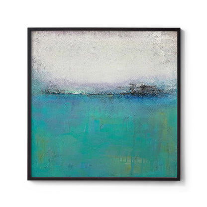 Colorful Modern Abstract Horizon Painting Wall Art on Turquoise and Gray Background