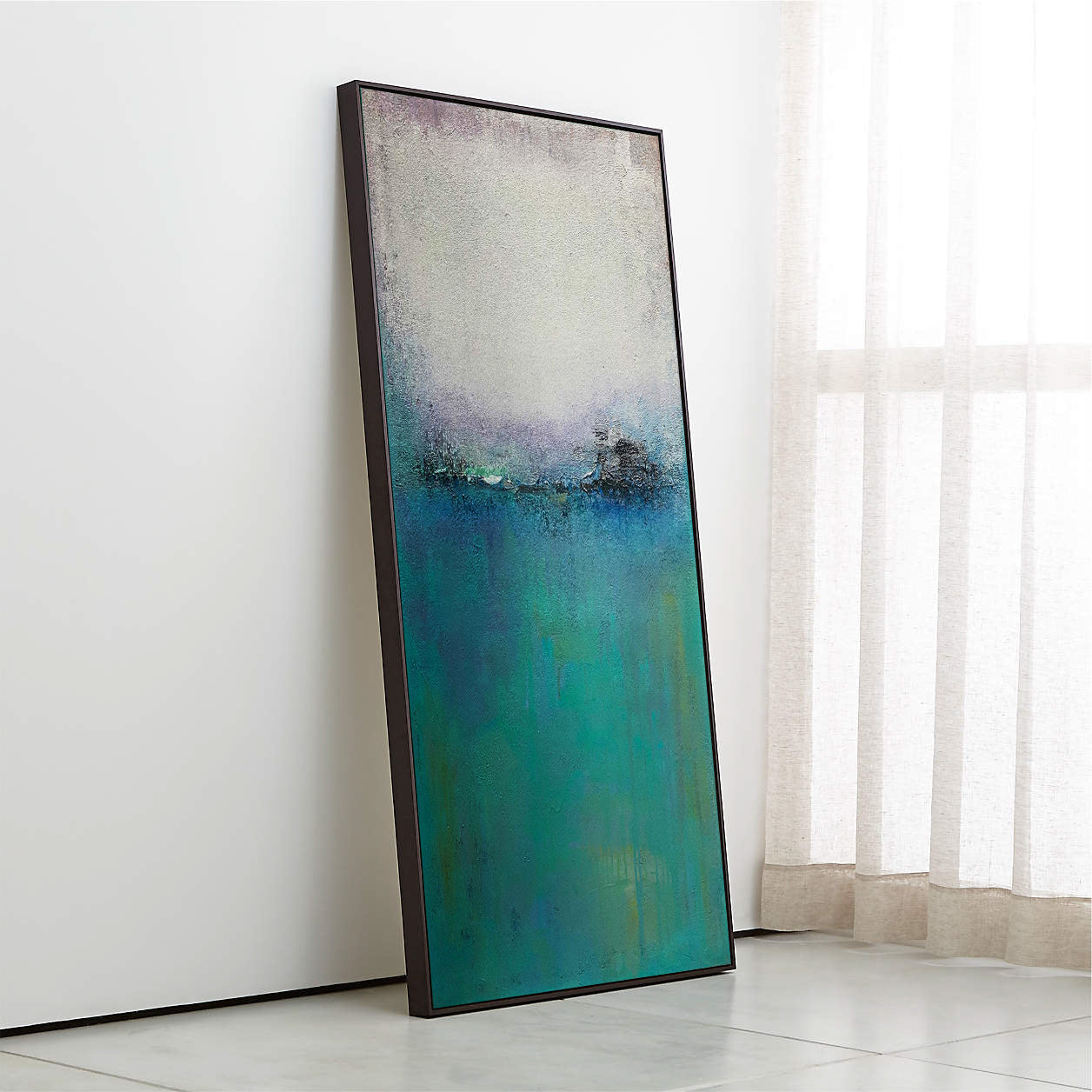 Colorful Modern Abstract Horizon Painting Wall Art on Turquoise and Gray Background