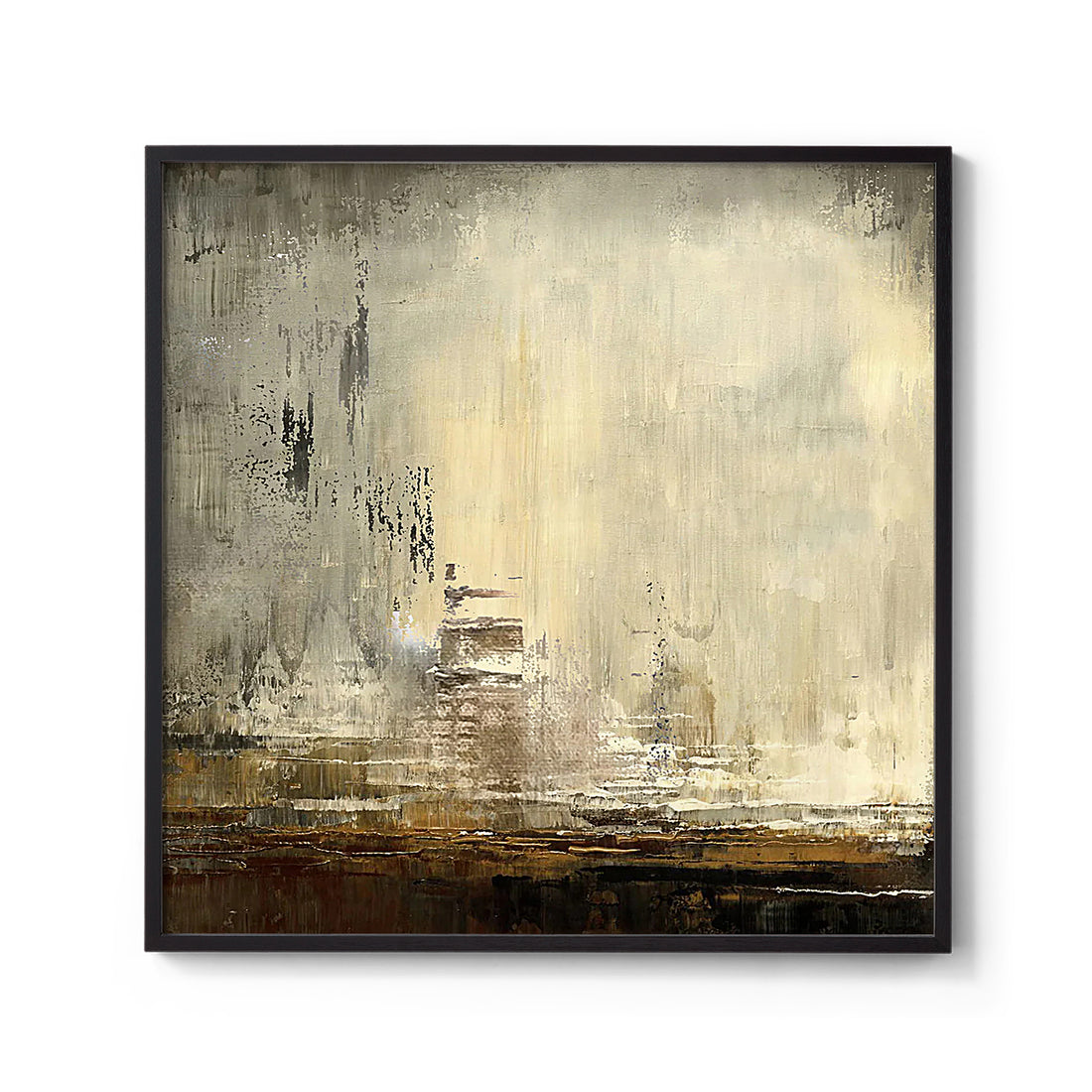 Modern Abstract Earth Tone Textured City Painting Wall Art in Beige and Brown